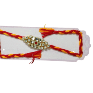 Handmade Cotton Mauli Rakhi with Kundan Work