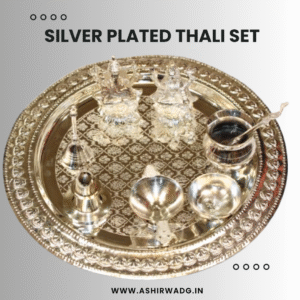 Laxmi n Ganesh Thali set with Diya Agarbati Stand Bell