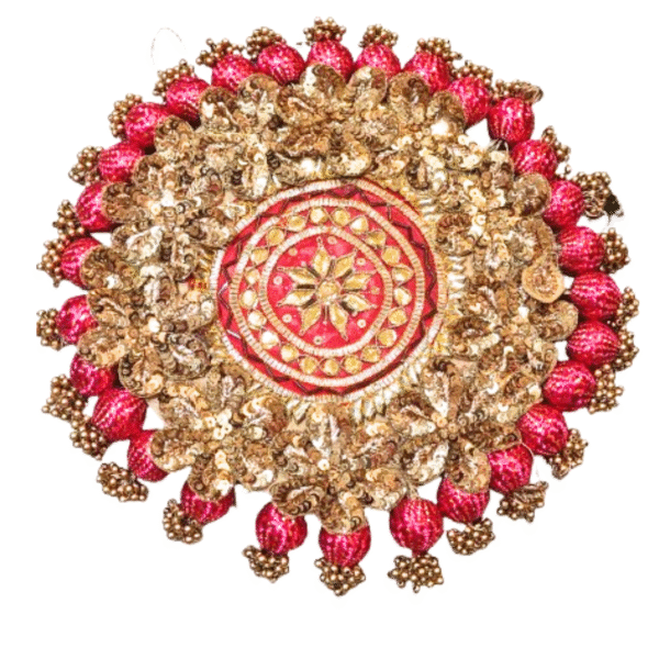 Royal Zari Floral Rangoli Decoration – Handcrafted Elegance - Image 2