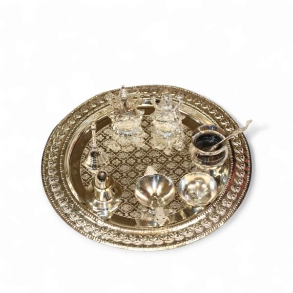 Laxmi n Ganesh Thali set with Diya Agarbati Stand Bell - Image 2
